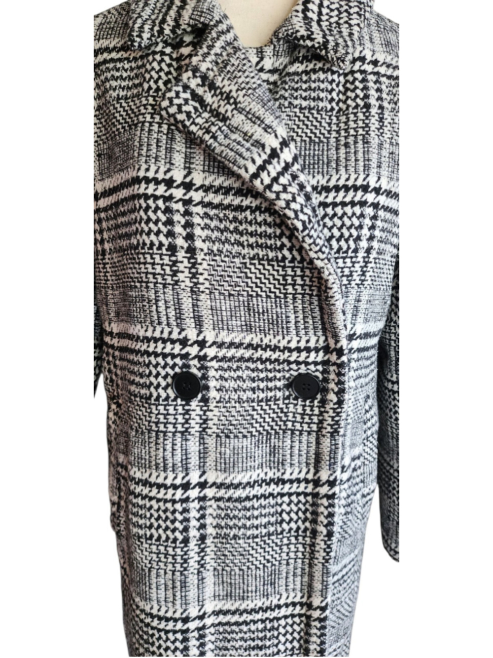 Nasty Gal Collection L Black White Plaid Double Breasted Coat Oversized Longline - Picture 8 of 13